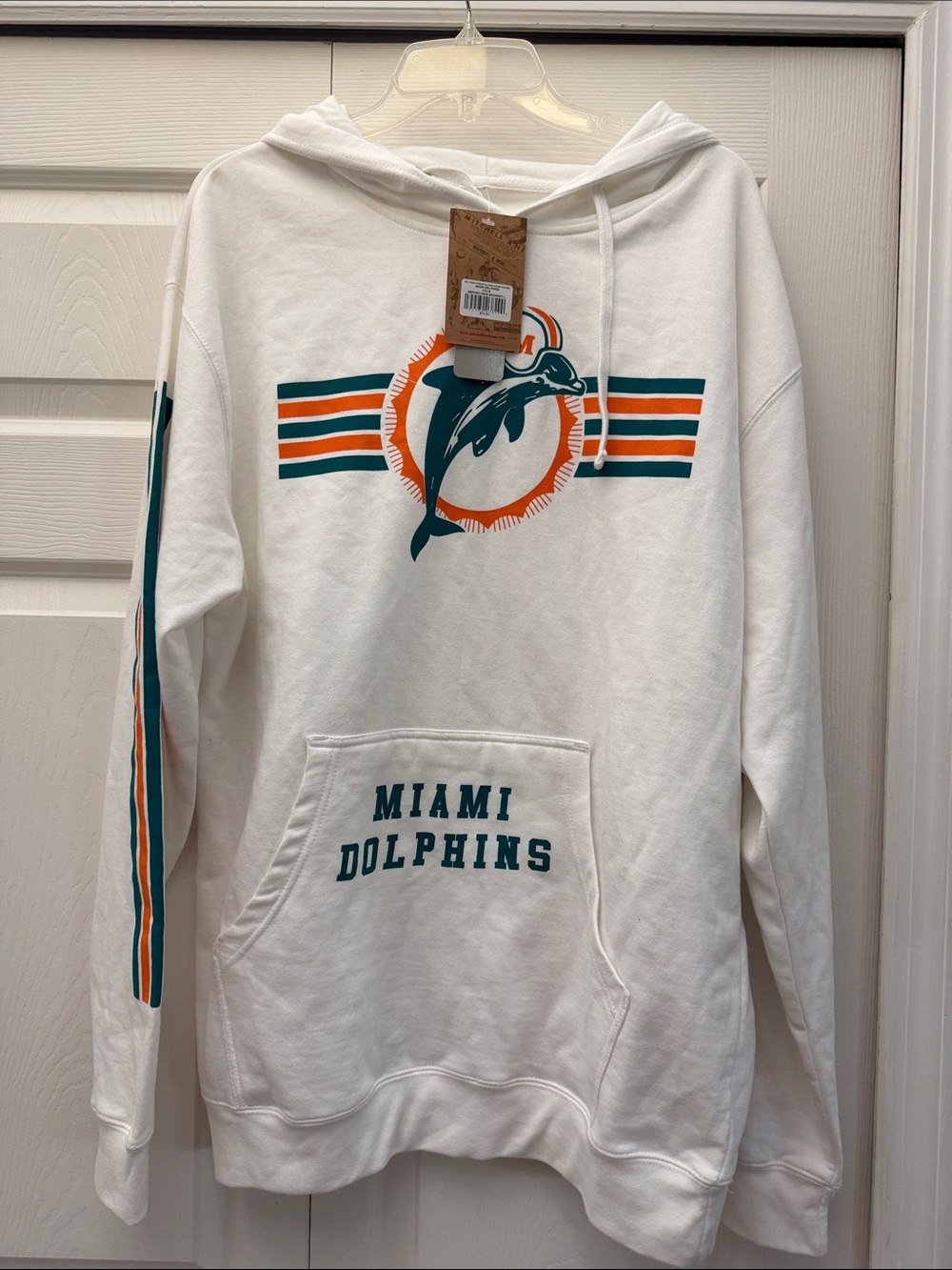 Mitchell & Ness Miami Dolphins White Hoodie with Teal & Orange Logo